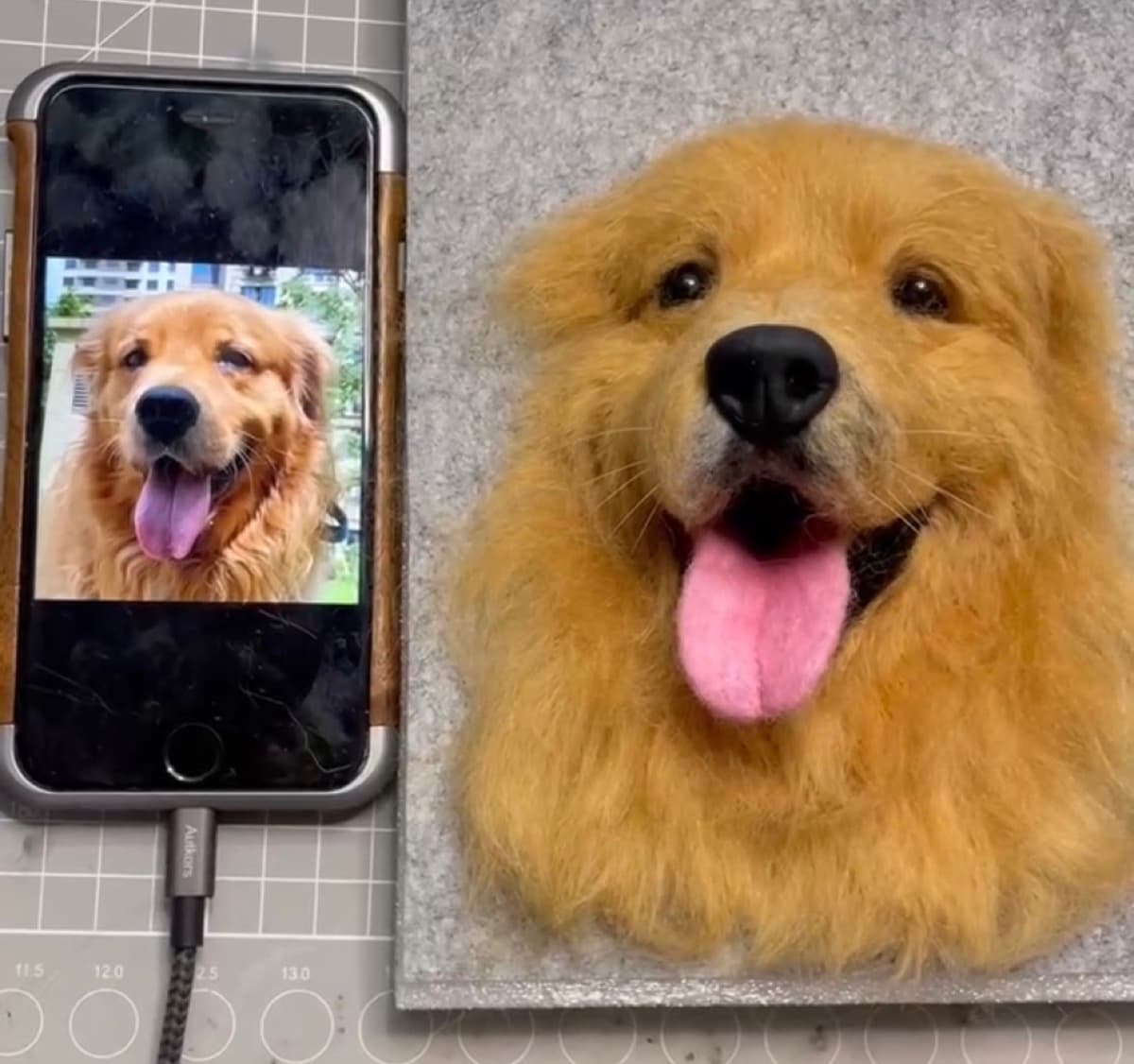 Golden retriever portrait with reference photo