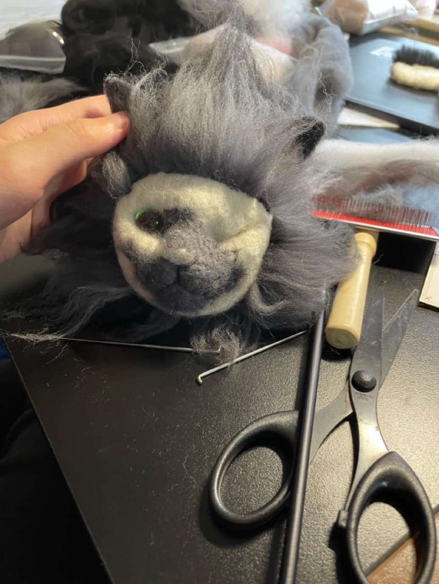 Gray cat work in progress — adding fur